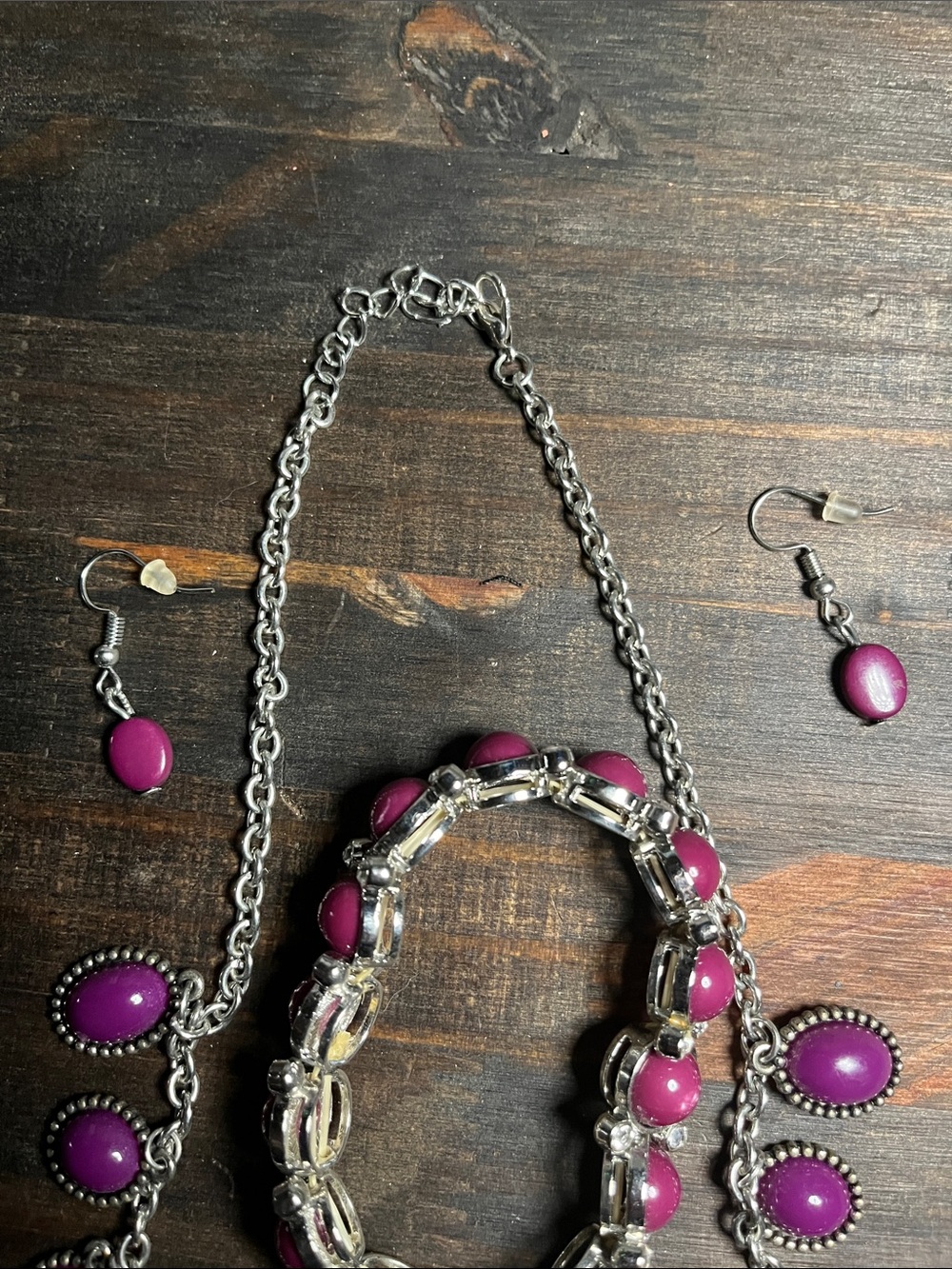 Purple Stone Drop Necklace & Bracelet Set - Women's Fashion Jewelry - Picture 2 of 4